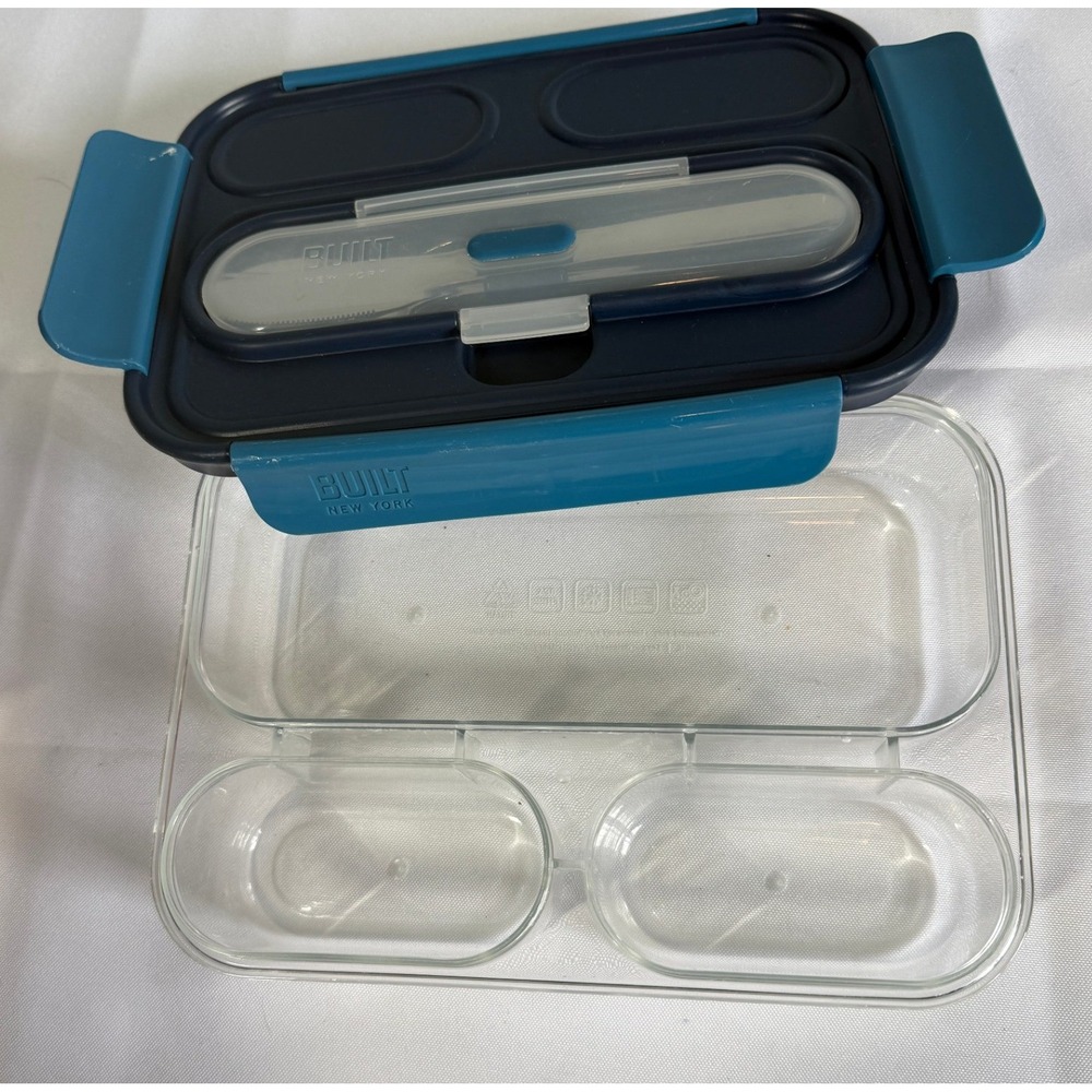 BUILT Bento Lunch Box 34oz Blue 3-Compartment School Work BPA Free Travel Prep